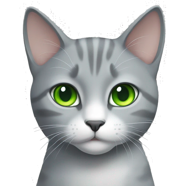 Gray cat with green eyes and white chest emoji