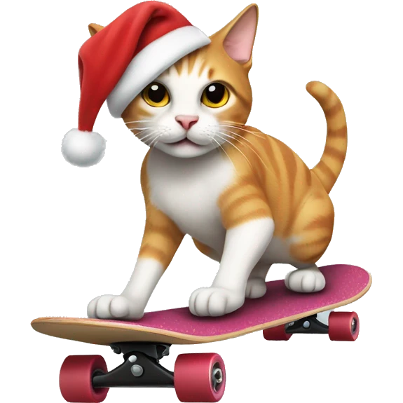 Cat with Santa hat on skateboard emoji