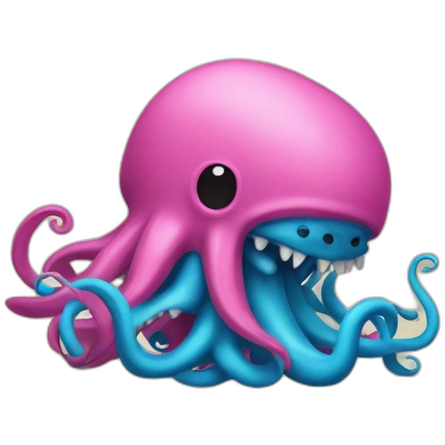 a blue kraken fighting  has another pink kraken emoji