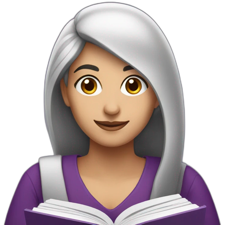 Armenian women with the purple clothes reading book and looking at camera and smiling  emoji