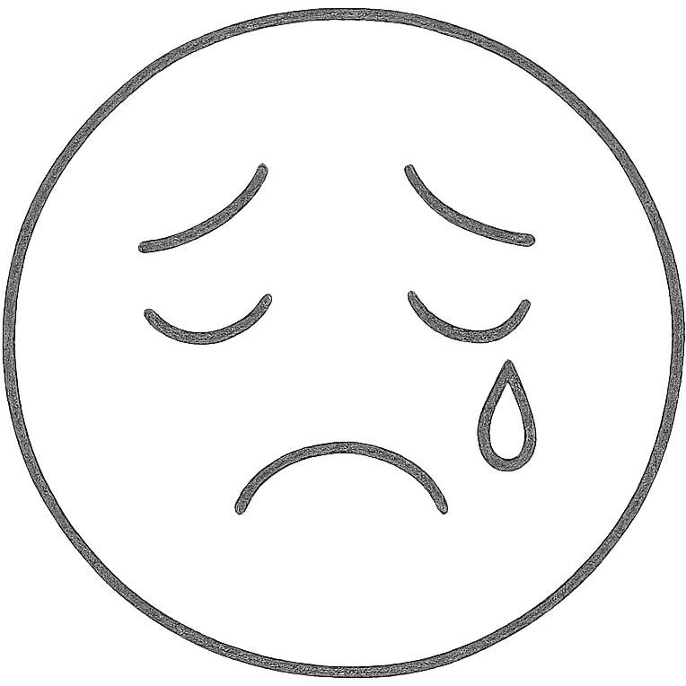 wistful crying face with hand-drawn outline, soft features, single tear emoji