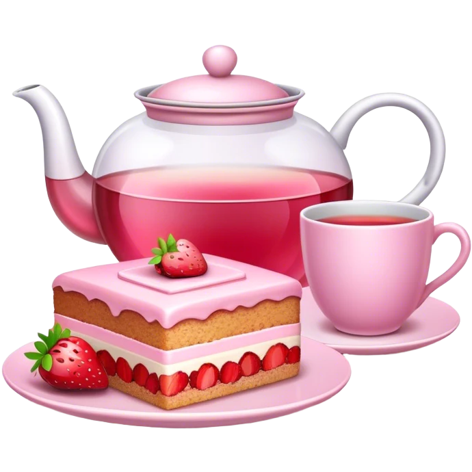 Pink  tea and strawberry cake  emoji