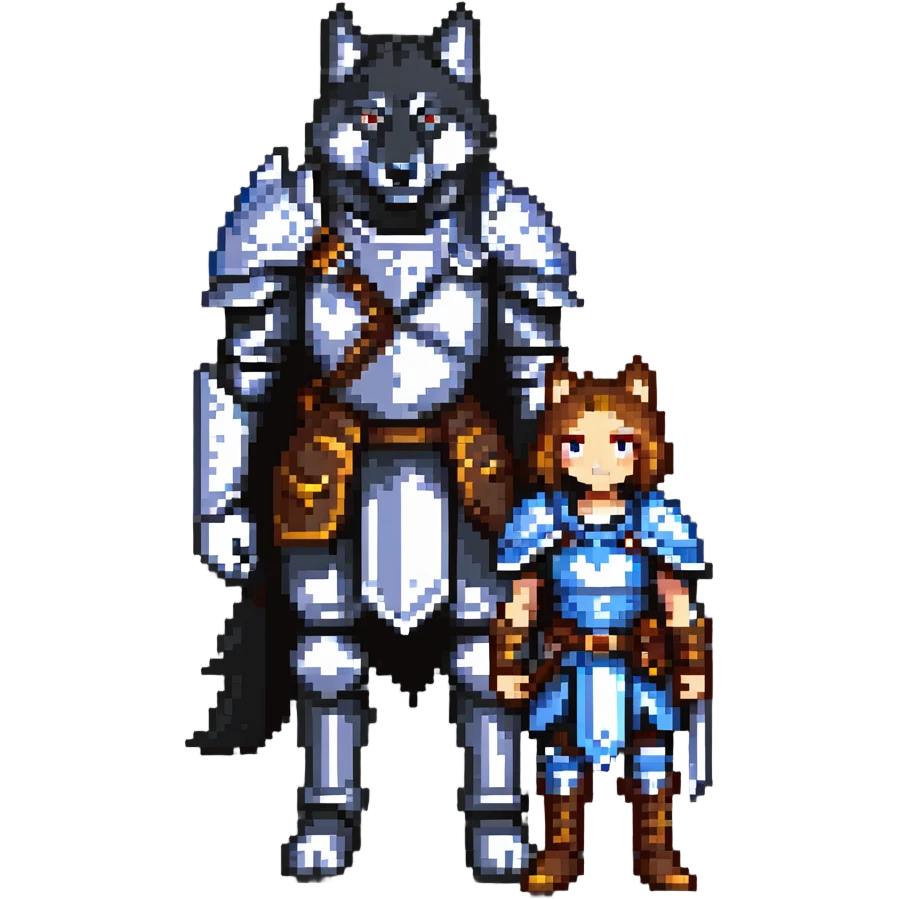 retro fantasy warrior with wolf companion emoji