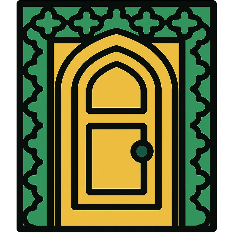 icon symbolizing Saudi culture with a geometric door and arabesque border, color outline style emoji