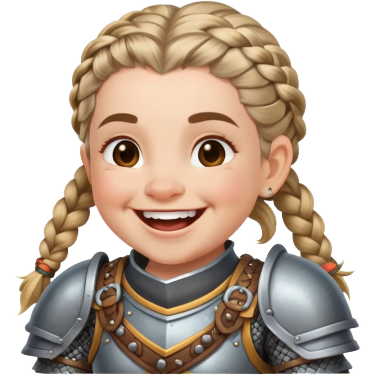 laughing female dwarf from Lineage 2 with braided hair and armor emoji