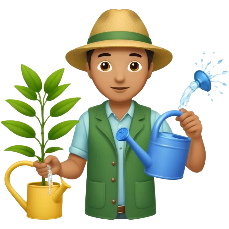 man pouring water onto a green plant,  with a watering can in hand,  emoji