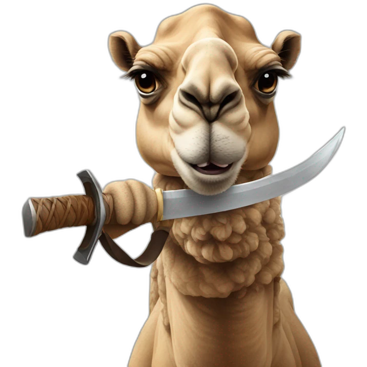Camel with angry face holding a big katana  emoji