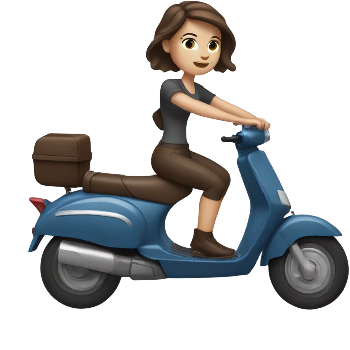 White women with Blue eyes and chocolate hair on scooter at the summer emoji