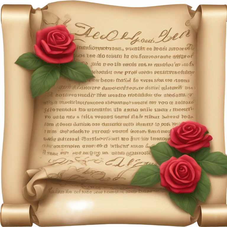 Realistic valentine poetry scroll with roses emoji