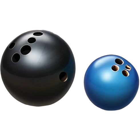 A bowling ball rolling down the lane towards a set of pins, with the pins poised to fall. The scene is set in a bowling alley with bright lights and a polished wooden floor, capturing the excitement and precision of the sport. emoji