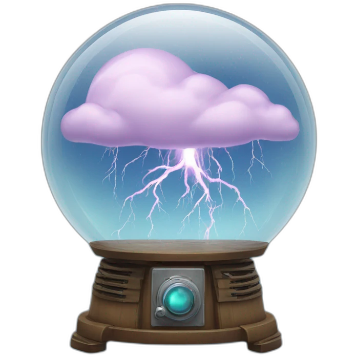 thunderstorm in a glass globe with a robot emoji