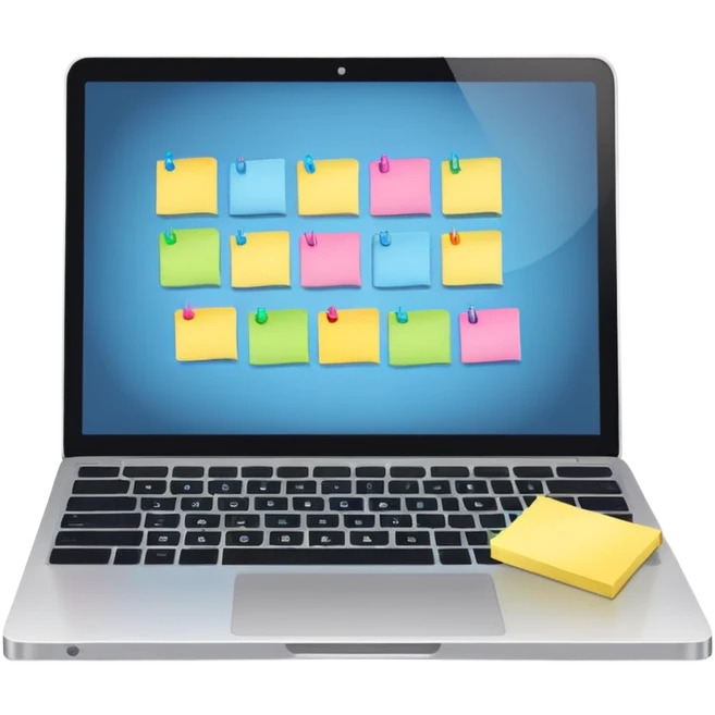apple style emoji of a laptop with sticky notes and reminders for work tasks on the display emoji