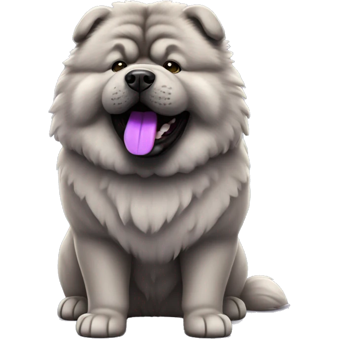 Full body gray Chow chow with purple tongue, photorealistic 4k emoji