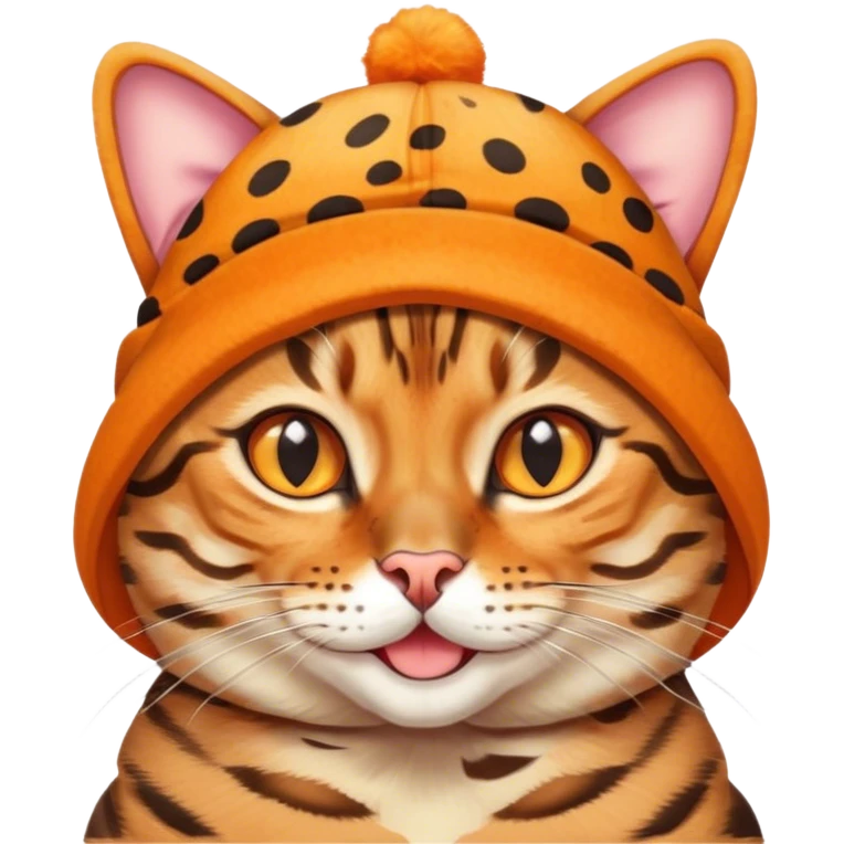 A bengal cat with hat smiling and with ¯\_(ツ)_/¯ shrug expression  emoji