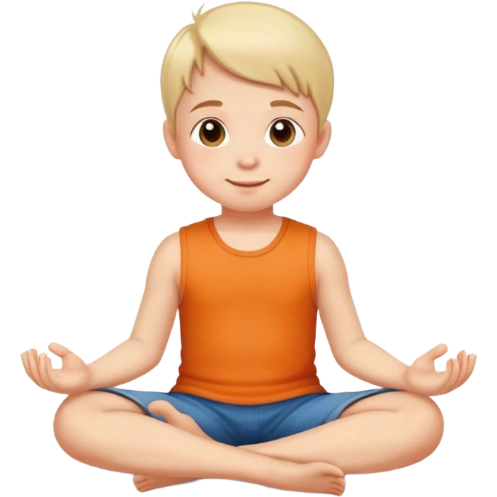 child sitting cross-legged on the floor, cheerful and calm emoji