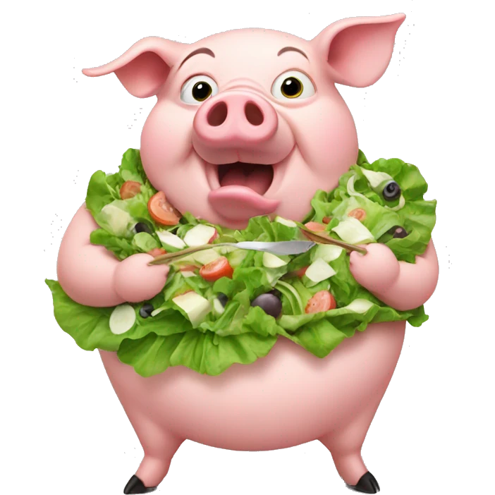 Fat and ugly pig eating salad emoji
