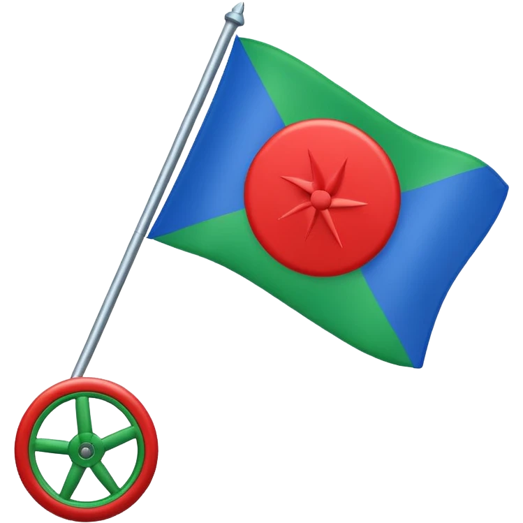 Emoji drapeau gitan bleu en haut vert en bas avec une roue rouge au millieu  emoji