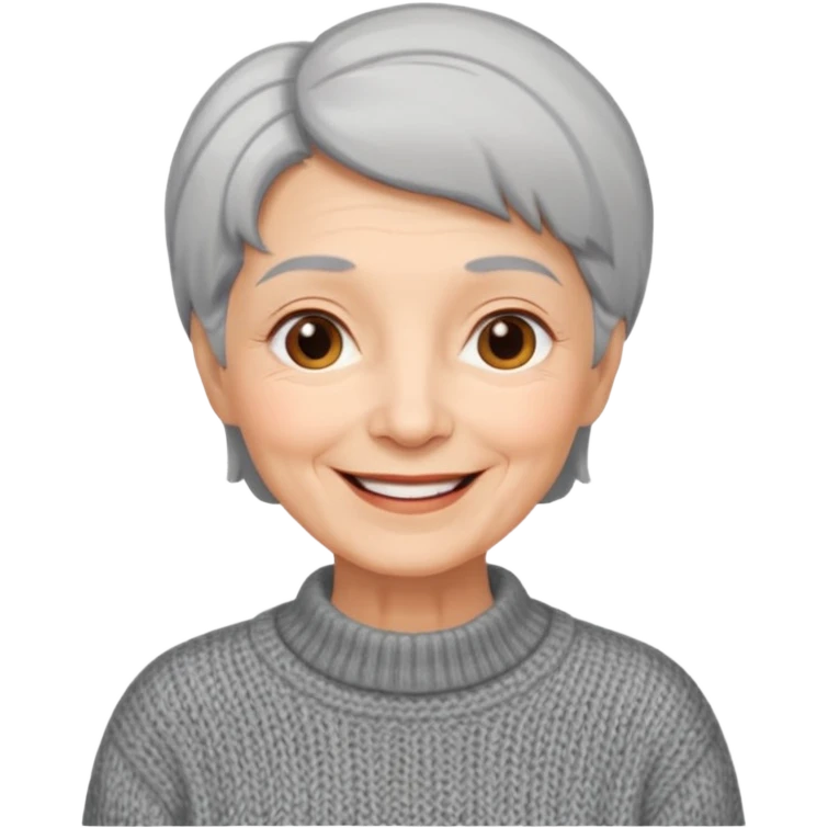 Old woman, happy, sweater, short straight hair
 emoji