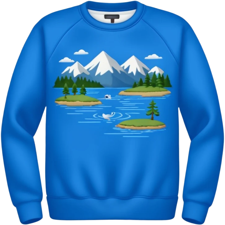 Sweat shirt with embroidered really really really small lake design emoji