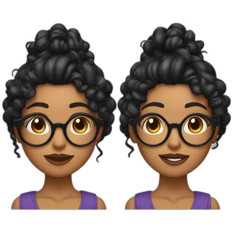 Chica con cabello rizado color negro, piel morena y que use lentes   emoji