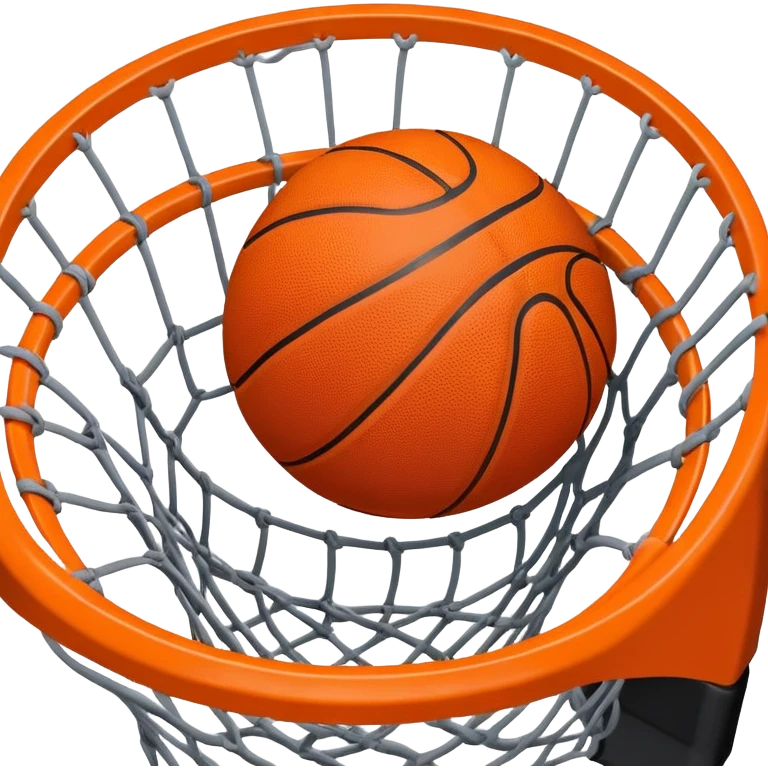 Top-down view of basketball pushing through center of net, iOS emoji style emoji