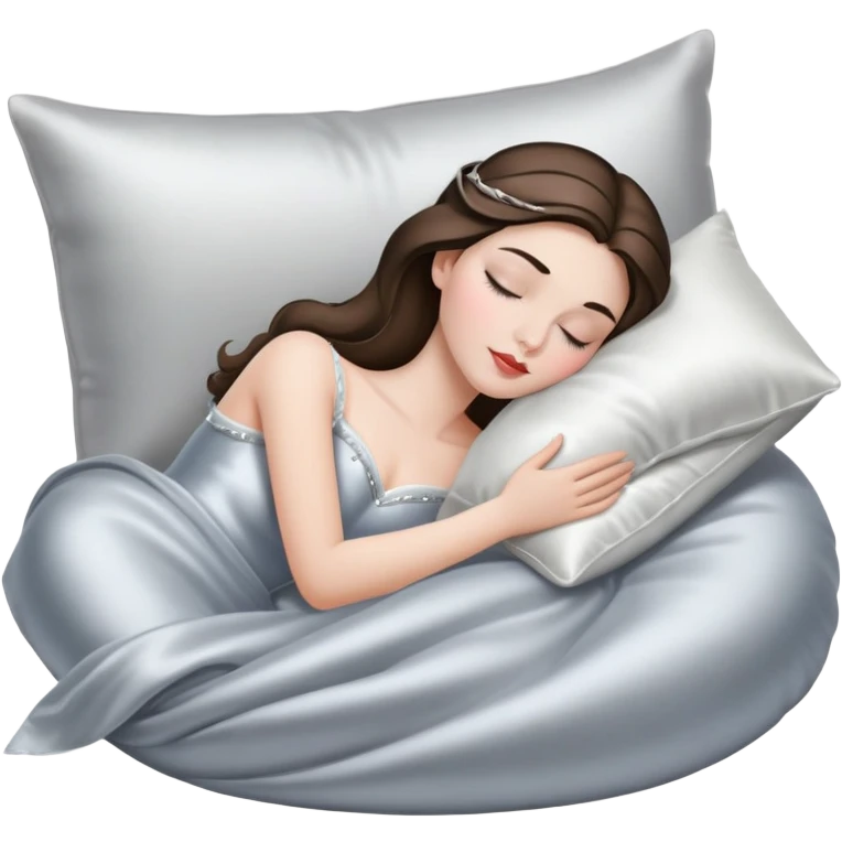 sleeping beauty brunette white girl with a silver silk pillow emoji