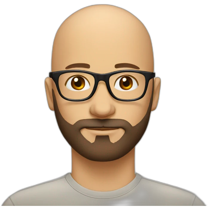 bald man - clear framed glasses - brown thick beard emoji