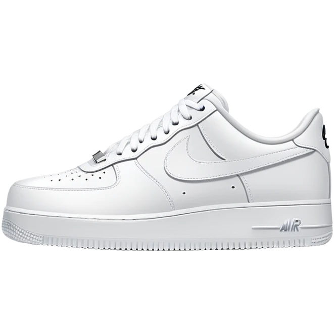 A pair of completely white Nike Air Force 1 sneakers positioned one behind the other, clean design with Nike swoosh emoji