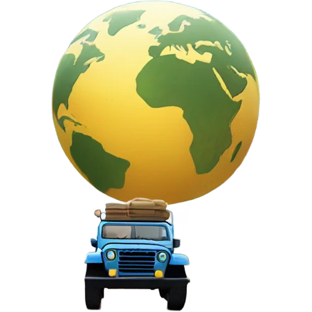An adventurous jeep on an open road with the globe in the background, conveying the idea of ​​freedom and exploration. emoji