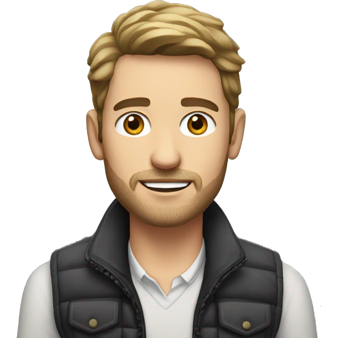 a white 30 year old man with stubble in a gilet emoji