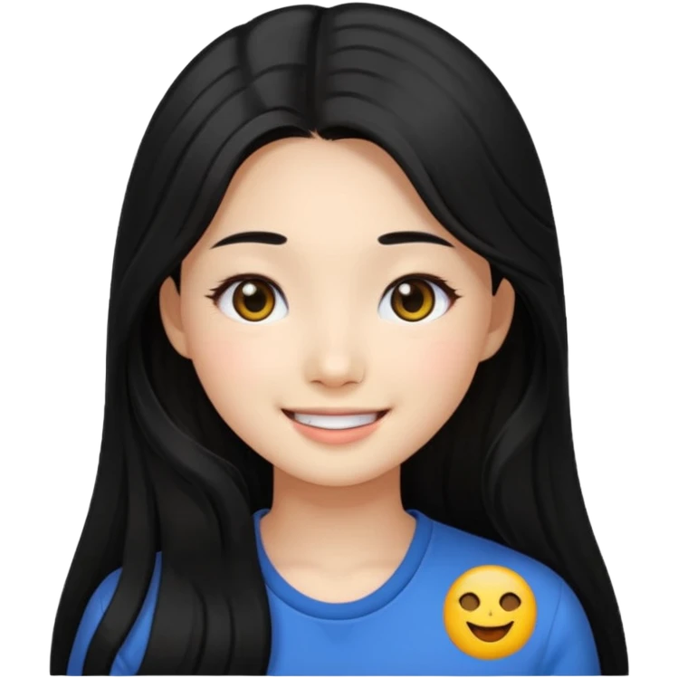 beautiful Korean girl with black long hair and black eyes, emoji style emoji