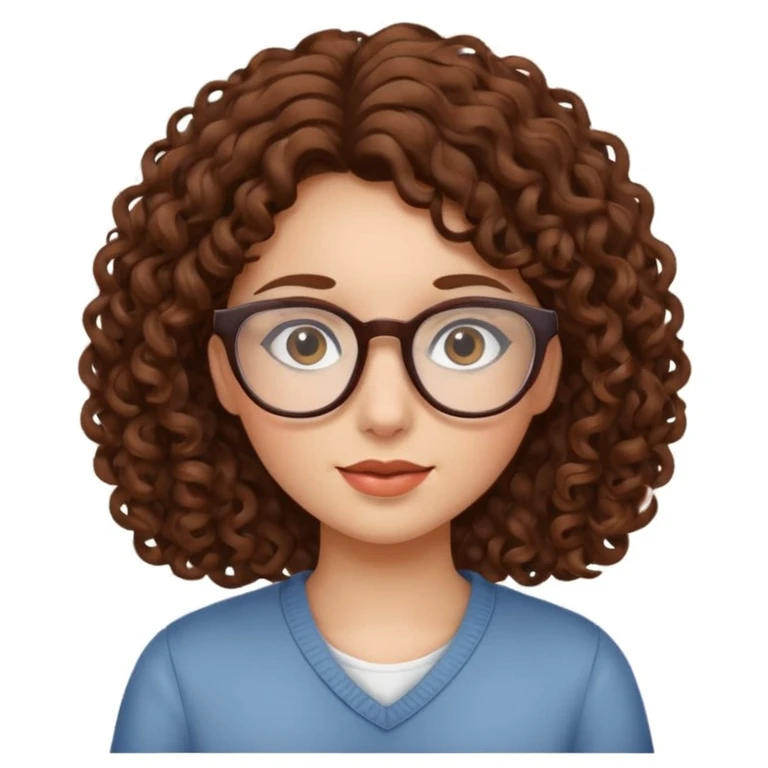 Rapariga, com óculos, cabelo castanho, aos caracóis, comprido emoji