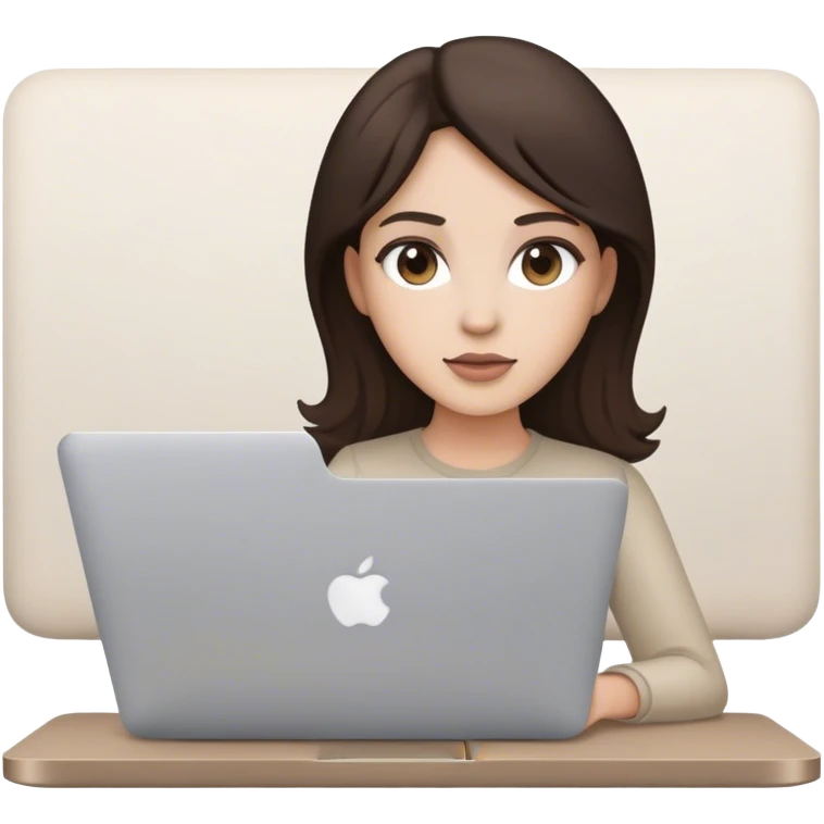 Brunette woman content creator with a MacBook neutral tones emoji