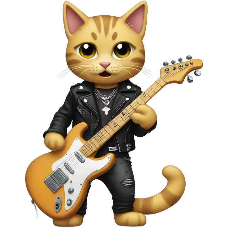 Cat playing electric guitar, punk, emo.  emoji
