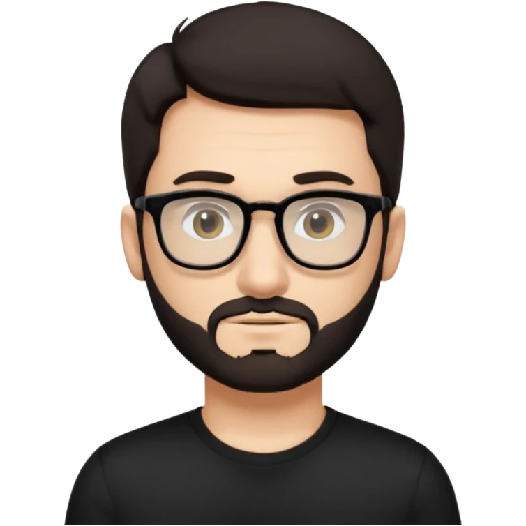 chico con gafas y barba corta moreno, piel clara camiseta negra emoji