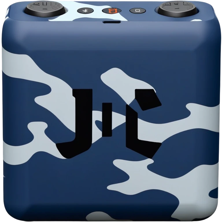 Navy blue and black maritime camouflage JBL Go 4, minimalist design, sleek portable speaker, simplified form emoji