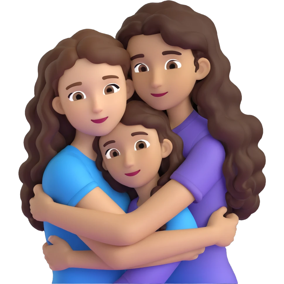 girl with long light brown hair and pale skin hugging a boy with black curly hair and tanned skin emoji