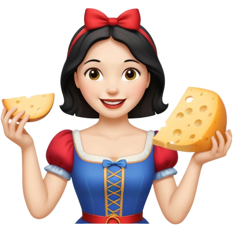 happy Snow White holding wedge of cheese emoji