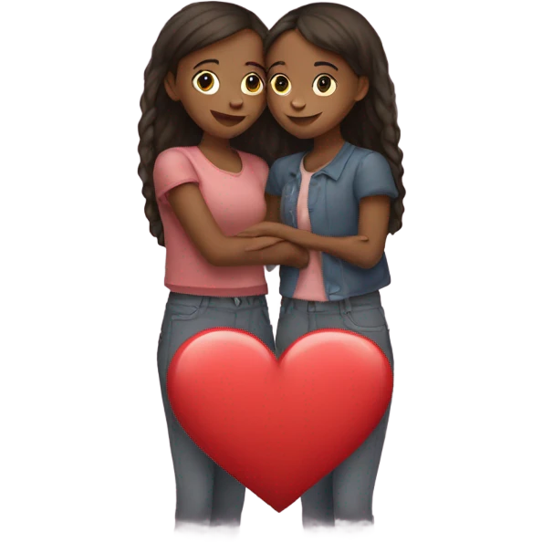 two kissing girls holding a heart emoji