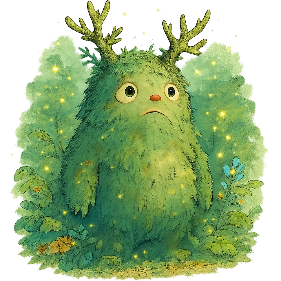 a whimsical forest spirit, ghibli style, detailed, vibrant, magical atmosphere emoji
