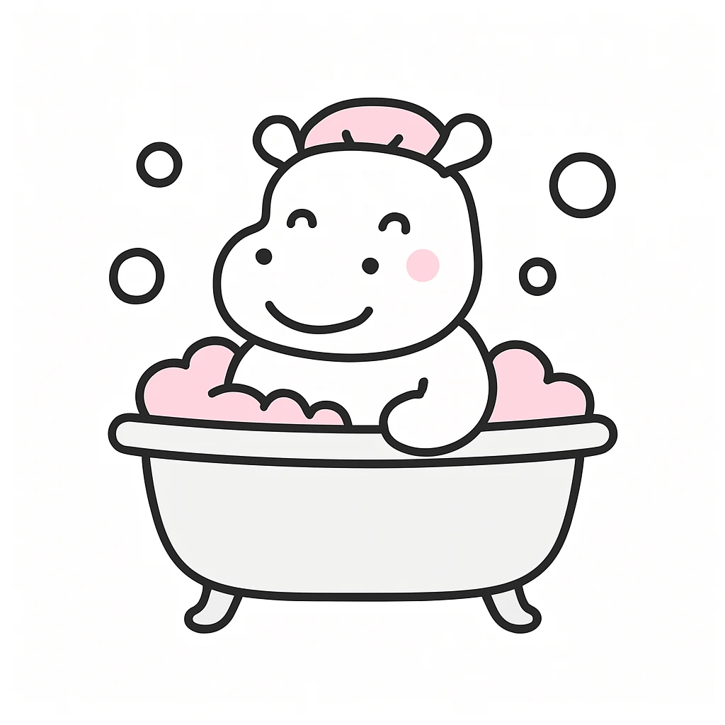 happy hippo with bubbles in bathtub emoji