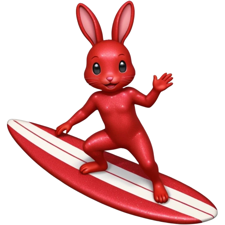 Surfing red glitter rabbit Happy  emoji