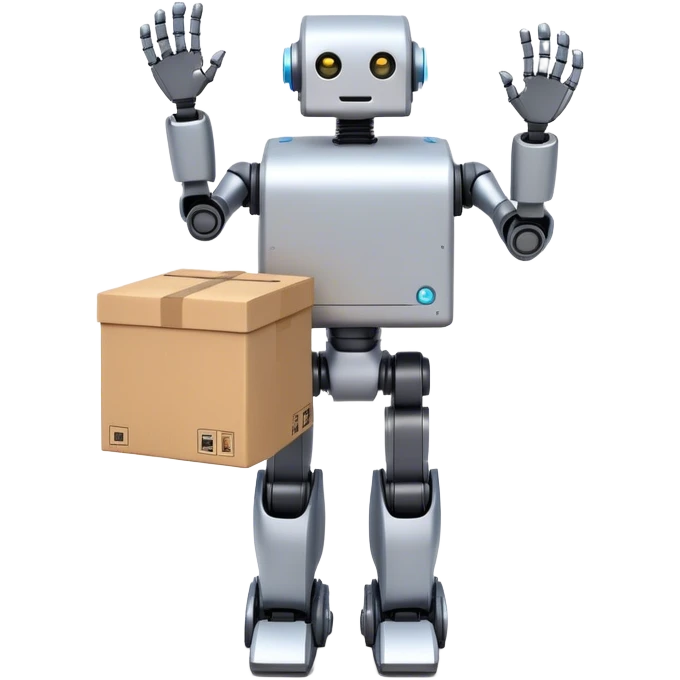 a robot with an exosketelon holding up a box emoji