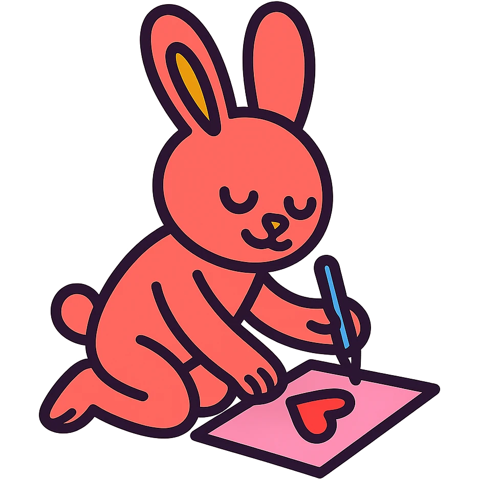 coral bunny kneeling while writing a love letter, vibrant-toon style emoji