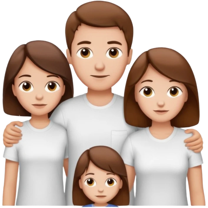 boy with brown hair in white T-shirt,with mom, dad and twin sisters emoji
