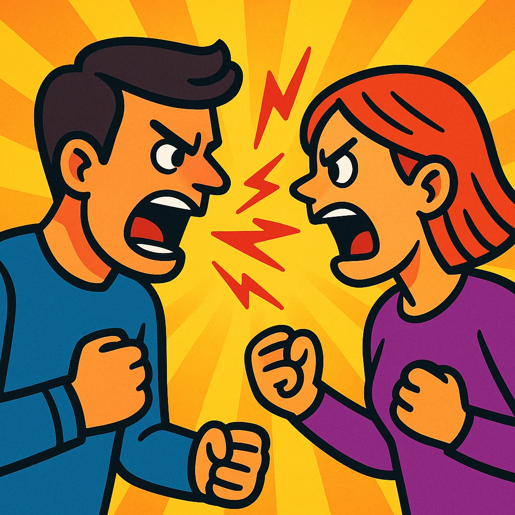 two people yelling at each other, vibrant cartoon style emoji