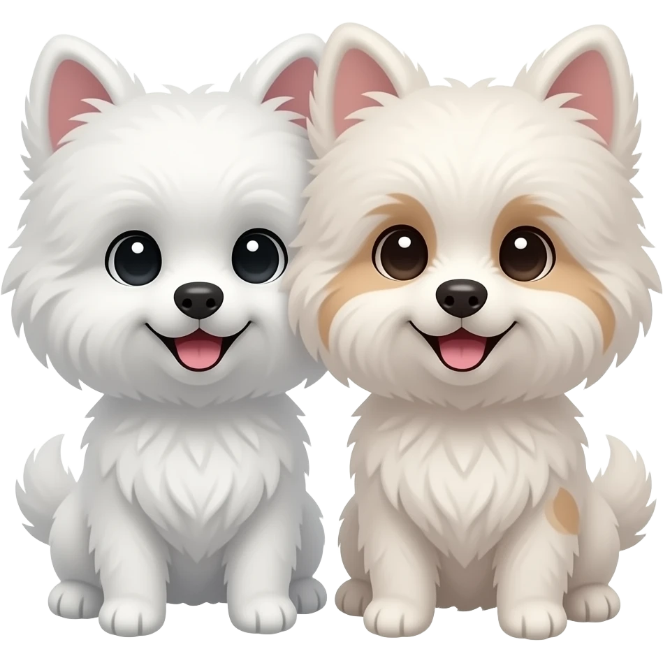 Very small fluffy cutty dogs together, one change white emoji