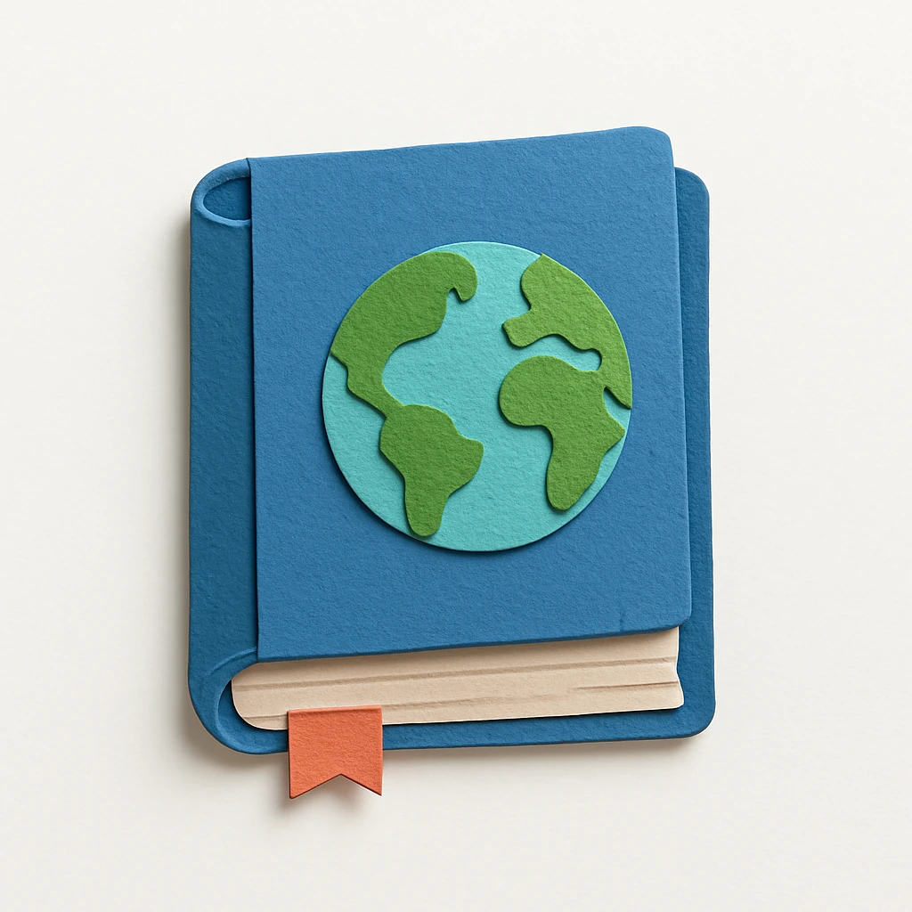 closed blue book with an earth icon on the front emoji