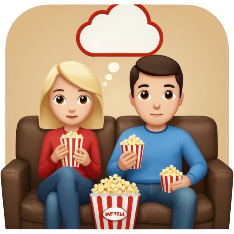Crea un emoji dove un uomo e una donna mangiano i pop corn su un divano e guardano la tv, nella tv ci deve essere scritto netflix emoji