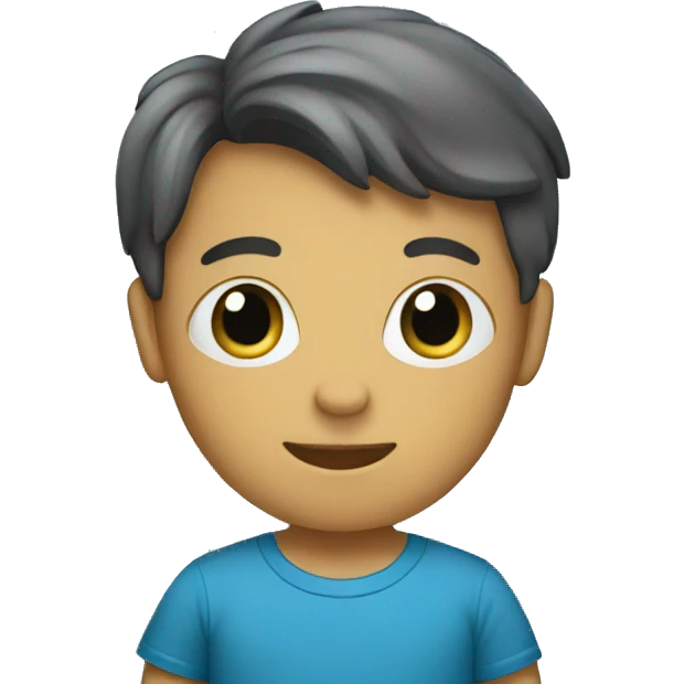 A boy with a curtain and a blue T-shirt emoji